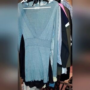 Michael Stars Knit Mini Dress Bluebwith Plunging Frontal, S